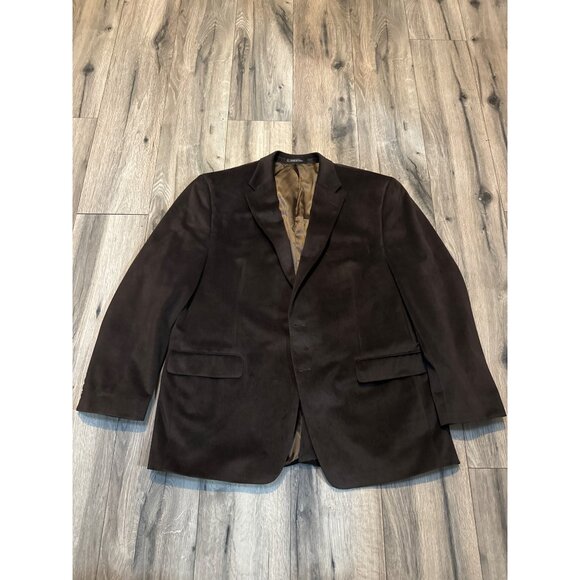 Chaps Brown Mens Blazer 46R Polyester Faux Suede Two-Button Suit Jacket Single V - Picture 2 of 14